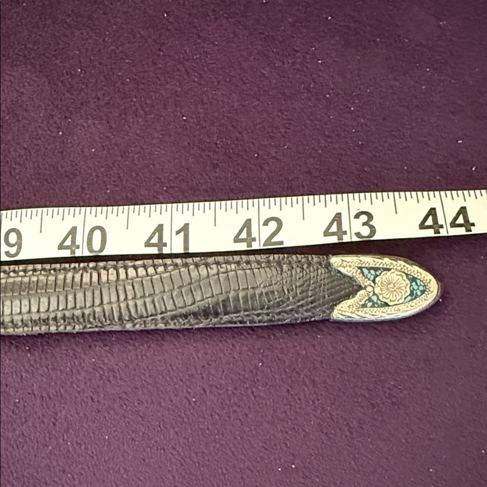 VTG. Al Berres Siver Embossed Elegant Black & Turquoise Embellished Belt Sz. 26 - Picture 7 of 9